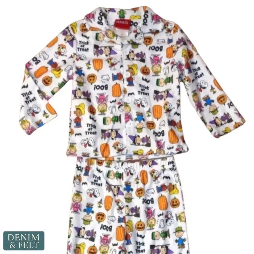 NEW Peanuts Snoopy Halloween Button Up Pajama Set Kids 4T Trick Or Treat Print‎